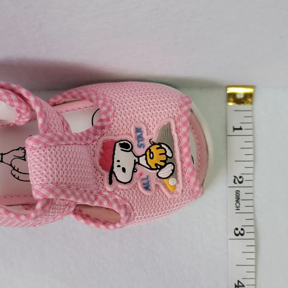 VTG 80s Peanuts Snoopy Pink Gingham Squeaky Sandals Made in Taiwan Toddler Rare